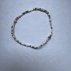 White and Gold Seed Bead Stretch Bracelet - Women's Bracelet